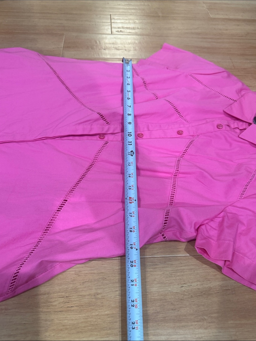 Donna Morgan Hot Pink Short-Sleeve Button-Front A-Line mini dress. - Picture 3 of 4